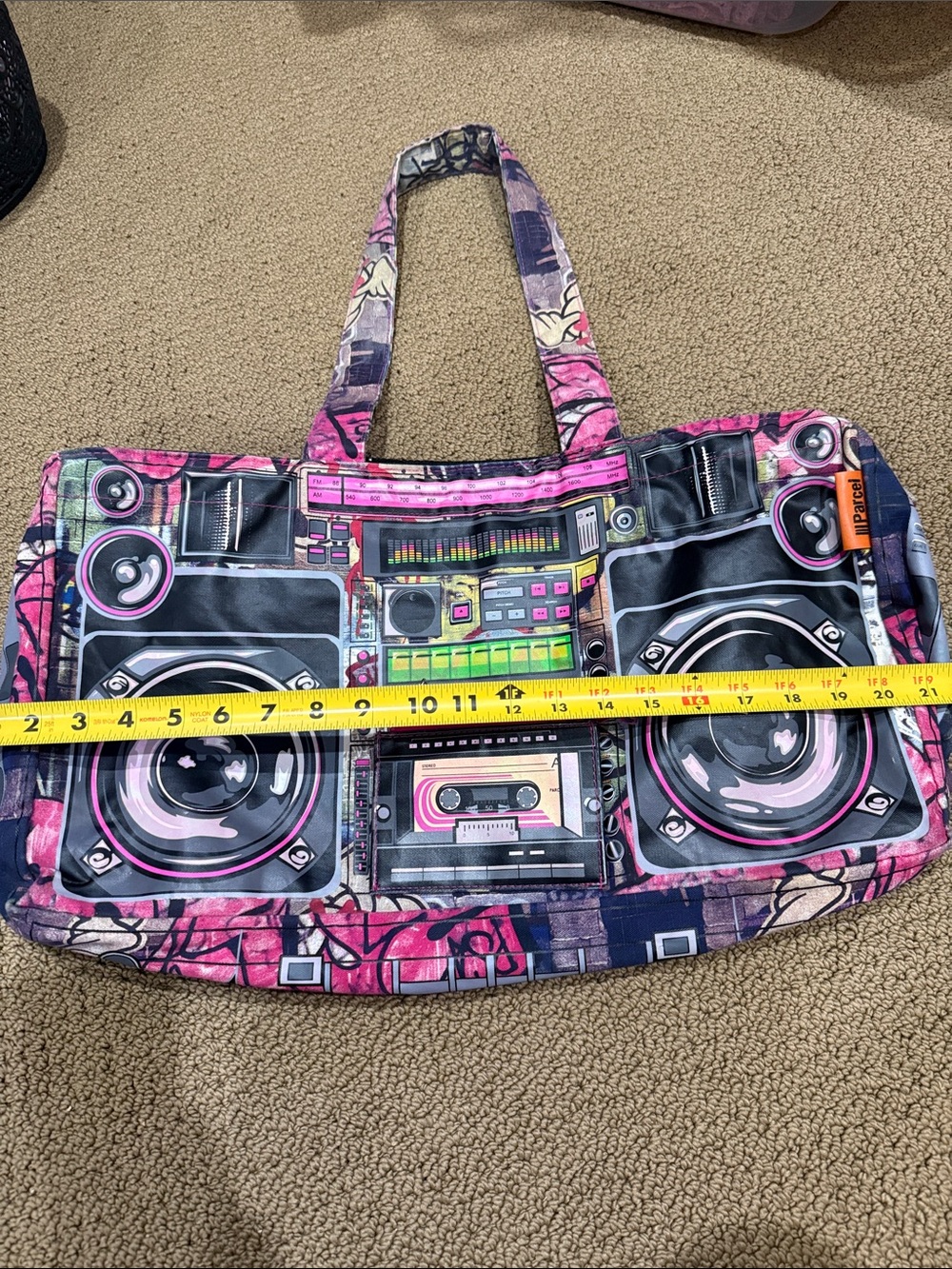 Pink Graphic Boombox Tote Bag - Portable Audio Inspired Carryall parcel - Picture 2 of 7